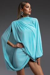 susanna Long Sleeve Fold Splice Mini Dress in blue