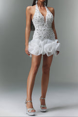 Tove Sleeveless V-neck Diamond Flowers Mini Dress