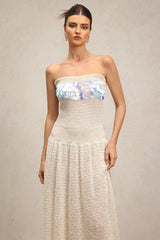 kimberley beige off-shoulder Sleeveless sequin jersey Maxi Dress