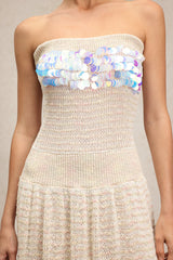 kimberley beige off-shoulder Sleeveless sequin jersey Maxi Dress