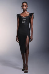 josephine Bows High Slit Diamond Bandage Midi Dress