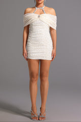 joa Halter Off-The-Shoulder Bow Mini Dress in apricot