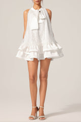 gemma sequin Sleeveless Bowknot Mini Dress in white