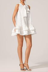 gemma sequin Sleeveless Bowknot Mini Dress in white