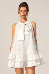 gemma sequin Sleeveless Bowknot Mini Dress in white