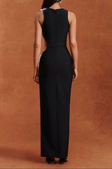 kimberley black Sleeveless Hollow Out Flowers Slit Bandage Maxi Dress