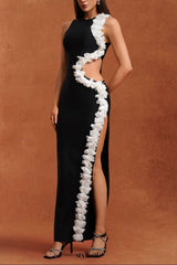 kimberley black Sleeveless Hollow Out Flowers Slit Bandage Maxi Dress