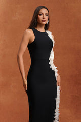 kimberley black Sleeveless Hollow Out Flowers Slit Bandage Maxi Dress