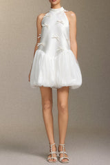 jessie white Strapless satin sleeveless puffy mini dress
