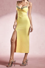 michaelia Sleeveless Diamond Slit Bandage Midi Dress