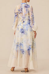 sandra Blue Floral Print puff sleeve Maxi Dress