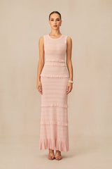 mildred Pink Textured Knit Maxi Dress & Cardigan Set
