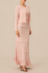 mildred Pink Textured Knit Maxi Dress & Cardigan Set