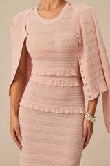 mildred Pink Textured Knit Maxi Dress & Cardigan Set