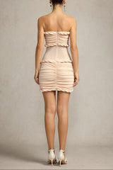 olivia Sleeveless Folds Midi Dress in pale pink