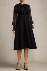 helen Long Sleeves Diamond Artificial Feather Black Top And Skirt Two-Piece Set