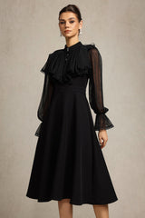 helen Long Sleeves Diamond Artificial Feather Black Top And Skirt Two-Piece Set