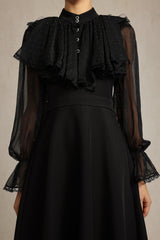 helen Long Sleeves Diamond Artificial Feather Black Top And Skirt Two-Piece Set