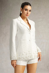 mirabelle Long Sleeve Pearl Blazer in white