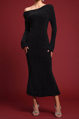 natividad Contour One Shoulder Crystal Maxi Dress in black