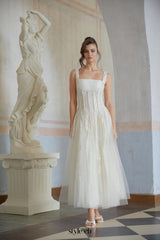 jessica Neutral Tulle Panel Lace Maxi Dress in white