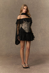delia Black Off Shoulder Lace Corset Mini Dress