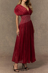 myra Burgundy V-neck Embellished Maxi Dress