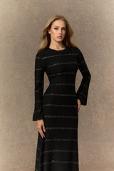 gloria Black Sequin Embellished Knit Midi Dress
