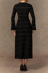 gloria Black Sequin Embellished Knit Midi Dress