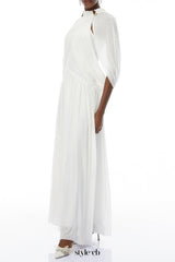 leona white Draped Cape Sleeve Knit Maxi Dress