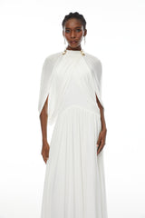 leona white Draped Cape Sleeve Knit Maxi Dress