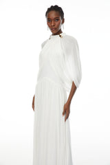 leona white Draped Cape Sleeve Knit Maxi Dress