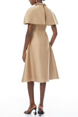 michelle Khaki Cape Satin Midi Dress