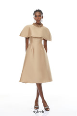 michelle Khaki Cape Satin Midi Dress