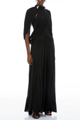 leona black Draped Cape Sleeve Knit Maxi Dress