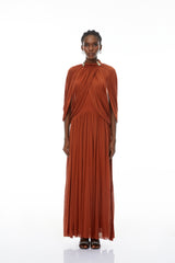 leona brown Draped Cape Sleeve Knit Maxi Dress