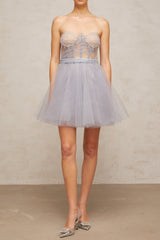madeline grey embellished puff tulle mini dress