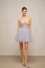 madeline grey embellished puff tulle mini dress