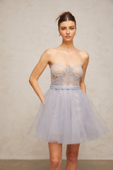 madeline grey embellished puff tulle mini dress