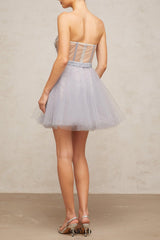 madeline grey embellished puff tulle mini dress