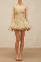 Green Embroidered Flared Mini Dress