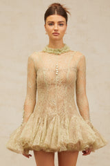 Green Embroidered Flared Mini Dress