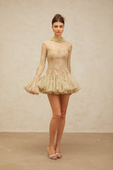 Green Embroidered Flared Mini Dress