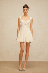 atalanta embellished flared mini dress in cream-white