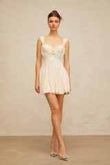 atalanta embellished flared mini dress in cream-white