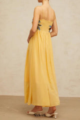 joann Appliqué Camellia Floral Maxi Dress in yellow