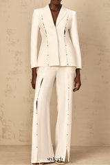 theresa diamond studded hollow out blazer set in white
