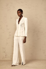 theresa diamond studded hollow out blazer set in white