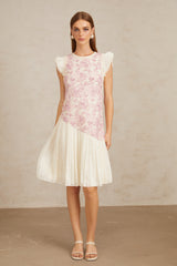 miriam Pink Panel Floral Crochet Midi Dress