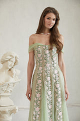 octavia Tulle Panel Floral Midi Dress in green